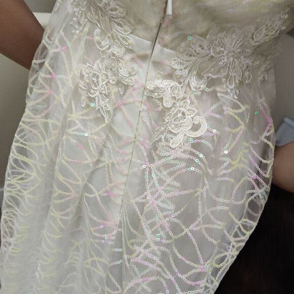 Color Shifting Sequins & Beaded Embroidered Lace Tulle Gown, White Wedding Dress - Picture 14 of 17